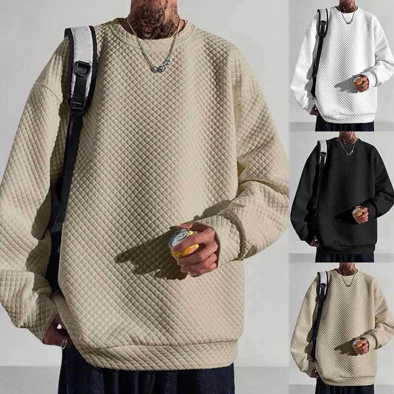 Американский Ретро базовый пуловер с длинным рукавом Большие размеры мужские толстовки и толстовки сплошной цвет вафельный пуловер Футболка Толстовка
