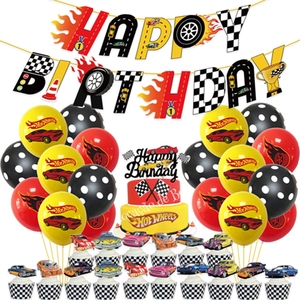 H0t WheeIs Suministros para fiestas Globos Banner Cake Topper Set Racing Party Decoration H0t WheeIs Racing Boy Favores <span class=keywords><strong>de</strong></span> cumpleaños - Product Image 1