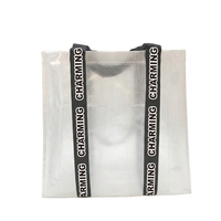 Vente en gros de sacs à provisions recyclables transparents tissés en PP écologiques fourre-tout pour le vin logo personnalisé avec de longues poignées