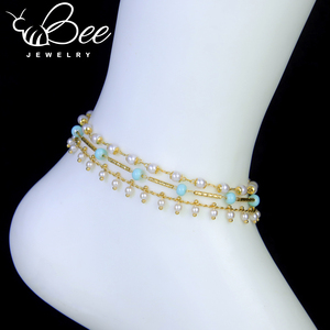 Joyería Little Bee al por Mayor, Tobilleras de Cobre para Mujer, Chapadas en Oro de 18K, con Perlas de Imitación, Resistentes al Agua, Regalo Moderno - Product Image 6