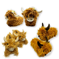 Sandal Sapi Highland Laris Manis, Sandal Bulu Yak Skotlandia dengan Jepitan Bunga, Sandal Hewan Kartun, Sepatu Rumah, Sepatu Anak