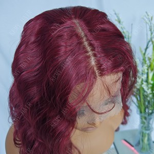 <span class=keywords><strong>Parrucche</strong></span> <span class=keywords><strong>sintetiche</strong></span> KEMY Hair Egg Curl color bordeaux, 28 pollici, lunghe, con onde morbide, con frontale in pizzo HD, senza colla, per donne di colore. - Product Image 5