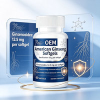 Gélules de ginseng américain OEM/ODM, 12,5 mg de ginsénosides, soulage la fatigue et stimule l'énergie, 60 unités