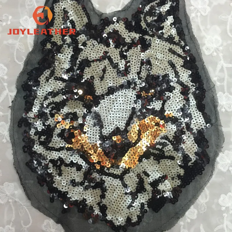 Large Sequin Patches Sew on Large Size Professional Production Wolf Head 21*27cm Fabric Cotton PVC Handmade Embroidery Felt
