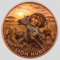 Pièce de monnaie en cuivre pur 999 de 1 oz, Série Animaux de la Savane Africaine, Domination de la Prairie, Couleur en relief, Édition UV Préférée