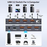 Commutateur KVM USB 3.2 Gen2 4x4 en métal Hardrock WS-C-44UB, prend en charge la transmission de données OTG 10 Gbit/s, gris, modèle exclusif
