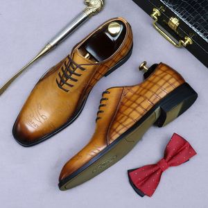 Premium Leather Men's English-Style Engraved Brogue Pointed-Toe Platform Lace-Up Breathable Business Casual Autumn Shoes Leopard - Product Image 5