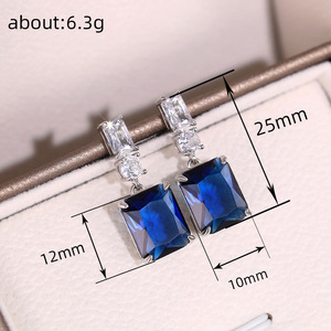 Orecchini Rettangolari con Zirconia Cubica Blu per Donne, Eleganti Gioielli da Sera e da Sposa - Product Image 5