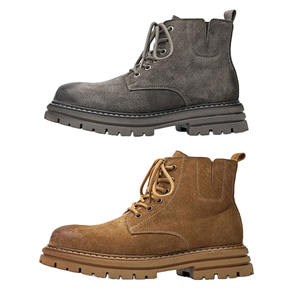 Botas de Trabajo para Hombre, de Cuero Genuino, con Cordones, Impermeables, con Suela Gruesa, Estilo Retro Británico, para Invierno, con Aumento de Altura, Color Amarillo - Product Image 1