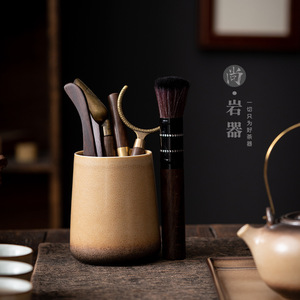 Juego de Seis Utensilios para Té de Caballero, Forma Cilíndrica, Esmalte Amarillo Transformado en Horno, Accesorios Duraderos para la Ceremonia del Té - Product Image 2
