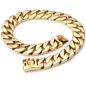 Collar de perro de lujo al por mayor 2024, correa de acero inoxidable 316l de alta calidad, mango de cuero de Metal dorado <span class=keywords><strong>Floral</strong></span>, diseñador de cadena cubana - Product Image 2