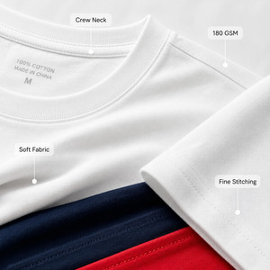 เสื้อยืดพรีเมียมผู้ชาย คอตตอน 100% เนื้อนุ่ม ระบายอากาศดี คอกลม คลาสสิค รับสกรีนโลโก้ ขายส่ง 10 สี ไซส์ S-4XL สีแดง - Product Image 4