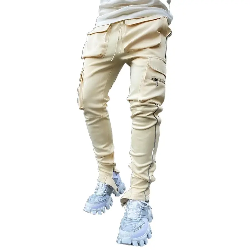 Cargo Pants Men's reflective stripe joggers Streetwear Multi Pockets LOGO GYM Jogging track Pants Sweatpants Men