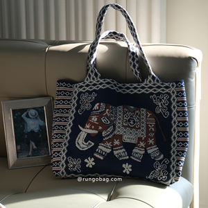 Sac à main fourre-tout tricoté pour femme style national sud-est asiatique motif éléphant - Product Image 6