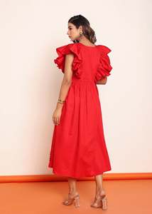 Robe midi à manches volantées, robes décontractées pour femmes, avec tissu léger, coupe confortable, silhouette flatteuse - Product Image 6