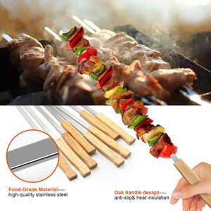8 brochettes de barbecue réutilisables, robustes, résistantes à la chaleur, larges et de grande taille, en acier inoxydable avec manche en bois de chêne - Product Image 4