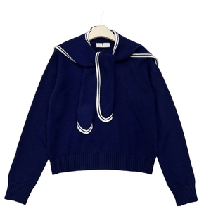 Women Sailor Collar Knit Sweater Long Sleeve Tie Detail Casual Pullover Top Fall Winter Outwear - Product Image 3