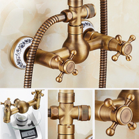 Ensemble de robinetterie de douche à effet pluie mural moderne en laiton cuivré antique à double levier pour salle de bain