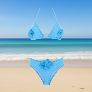 Set Bikini HDJ con Applicazione Floreale 3D Blu Taglia 42 44 46 48 per Abbigliamento da Spiaggia - Product Image 2