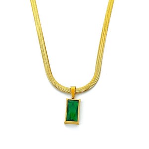 Simple titanio acero cuadrado Esmeralda colgante collar pendiente moda plana serpiente cadena collares conjunto de joyería - Product Image 5