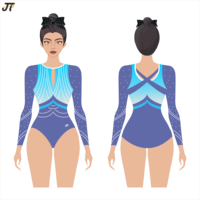 Justaucorps de gymnastique brillant bleu, design rythmique personnalisé sublimé pour filles et femmes, vêtements de sport pour l'entraînement, fabriqué par un fabricant professionnel