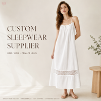 Robe de nuit longue en coton naturel froissé pour femme, sans manches, sexy, avec dentelle, design minimaliste, style camisole, pour l'été et la maison