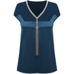 Camicie e Bluse Moda Donna, Top in Seta Tinta Unita <span class=keywords><strong>con</strong></span> Scollo <span class=keywords><strong>a</strong></span> V, <span class=keywords><strong>Maniche</strong></span> <span class=keywords><strong>a</strong></span> <span class=keywords><strong>Pipistrello</strong></span> in Raso <span class=keywords><strong>con</strong></span> Nappe, per Donna, Ufficio, Casual, Vestibilità Ampia - Product Image 5