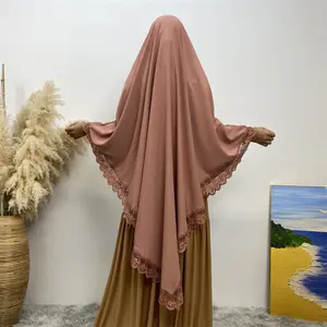 Middle East Dubai Lace Hijab Cap Muslim Abaya Women Arabic Prayer Islamic Single Layer Shawls Cover Instant Hijab Veil