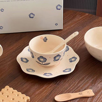 Koreaans handgeschilderd bloemmotief keramiek servies, exquisiete handgeknepen fruitsalade bord