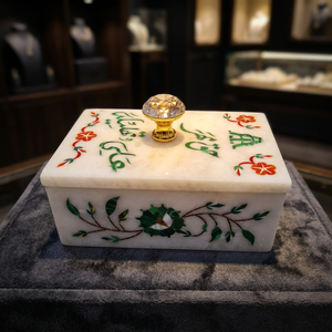 Stone Inlay Jewelry Box White Marble Purple Floral Accent Handmade Decorative Jewelry Case for Gifts - Product Image 2