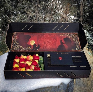 Matte black long stem rose cardboard gift boxes packaging for flowers