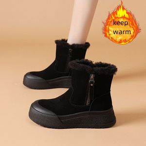 รองเท้าบูทหุ้มข้อสูงสำหรับผู้หญิง ผ้ากำมะหยี่ อุ่นสบาย เหมาะสำหรับฤดูหนาว แฟชั่นลำลอง พื้นหนา บุด้วยผ้าฝ้าย - Product Image 6