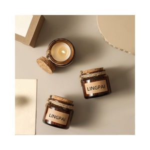 Mini pot de bougie de Noël en verre ambré recyclable de 100ml pour aromathérapie de bougie faite <span class=keywords><strong>maison</strong></span> avec couvercle en liège - Product Image 4
