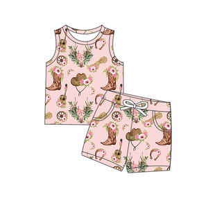 बुटीक दक्षिणी प्रिंट कपड़े दूध रेशम 2 पीसी सूट बच्चों ग्रीष्मकालीन आस्तीन टी-शर्ट + शॉर्ट्स - Product Image 6