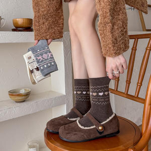 Chaussettes en laine pour femmes, <span class=keywords><strong>chaleur</strong></span> automne-hiver, chaussettes épaisses mi-mollet, chaussettes mignonnes avec nœud et dessin de <span class=keywords><strong>chien</strong></span> - Product Image 2