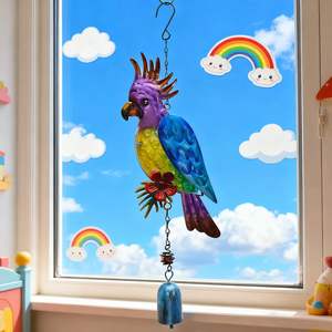 Yaratıcı Modern parlak kaplama Metal papağan rüzgar çan asılı cam boyalı açık bahçe balkon kolye - Product Image 2