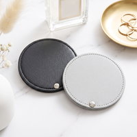 Miroir de poche rond personnalisé avec logo, en cuir PU, petit miroir de maquillage compact portable, faible MOQ