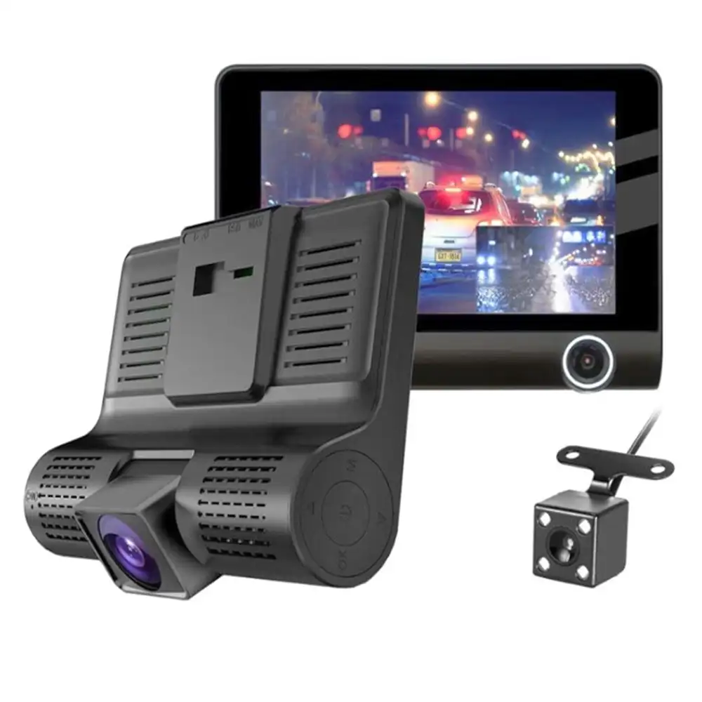 Cámara DVR de vídeo para coche, lente de 3 vías, Full HD, 1080P, 4 pulgadas