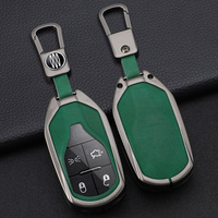 Étui à clés de voiture en métal de luxe 3D cuir Auto Key Shell Fob Cover avec porte-clés accessoires Compatible avec Maserati