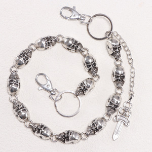 Cadena de cintura de plata tibetana con colgante de calavera y espada, cadena corporal unisex de moda, accesorio de mezclilla estilo hip hop punk para uso diario - Product Image 3