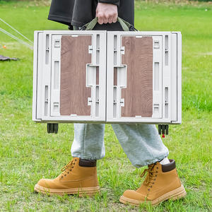 Outdoor <b>Camping</b> Retractable Magnetic Table <b>Folding</b> Plastic <b>Trolley</b> With Four Wheels Portable Shopping Cart - Product Image 4