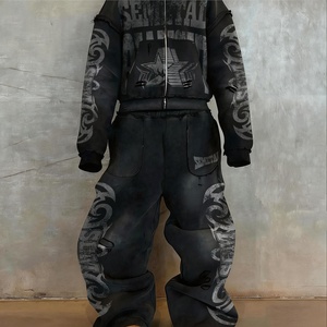 Custom Unisex Sweat Suits Printed Cropped Acid Wash Tracksuits Manufacturer Heavyweight Baggy <b>Flared</b> <b>Sweatpants</b> And Hoodie Set - Product Image 4