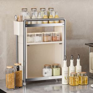 Kitchen Household Non Folding Three Layer Floor Type Modern Simplicity Metal Seasoning Cabinet Storage Rack - Product Image 4