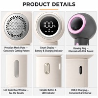 Quitapelusas Eléctrico Portátil con 6 Cuchillas de Acero, Pantalla LCD, Succión, Recargable por USB-C, Venta al por Mayor de Fábrica