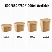 Contenedor de Alimentos Rectangular de Papel Kraft con Logotipo Personalizado, Biodegradable, con Tapa, para Comida para Llevar de Restaurantes y Eventos al Aire Libre