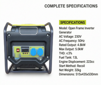 Générateur onduleur à châssis ouvert 4800W, puissance de démarrage 5000W, onde sinusoïdale pure pour camping et alimentation de secours domestique