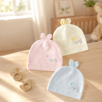 Bonnet en coton pour nouveau-né, oreilles 3D, motif de dessin animé, doux, double couche, respectueux de la peau, antibactérien, unisexe, pour 0-3 ans