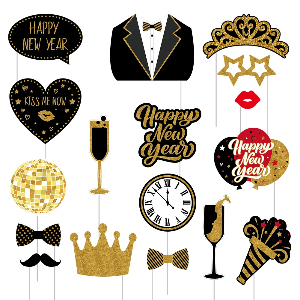Customize 2023 New 17 PCS Paper Photo Props Photo Booth Props Sets For New Year Party Decorations