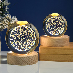 60-120mm zarif cam kristal top LED ışıkları doğal katı kauçuk ahşap taban parlayan yumuşak ışık mükemmel tatil malzemeleri hediye - Product Image 2