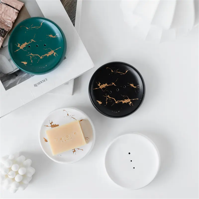 Porte-savon de luxe en céramique marbrée, support de plat à texture dorée, nouvelle collection 2020